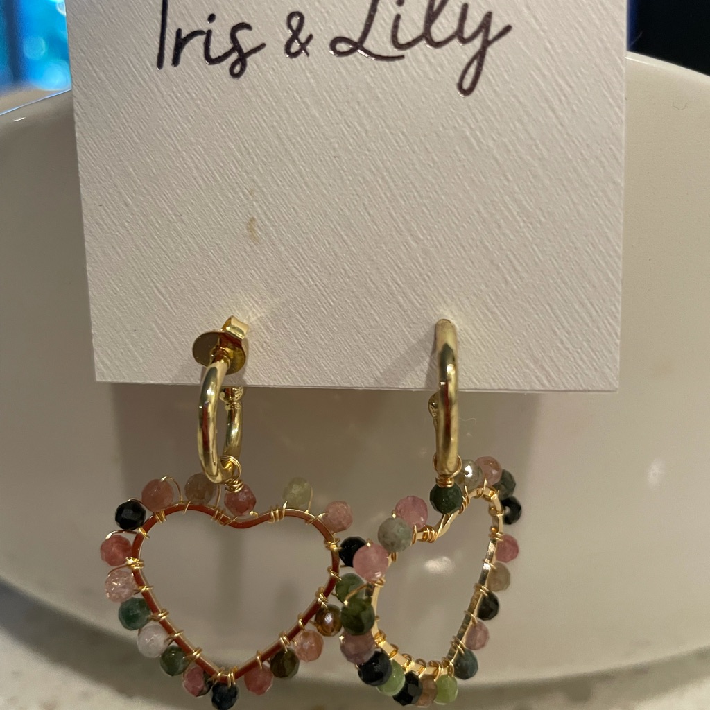 Gold Earrings With SemiPrecious Stone Hearts